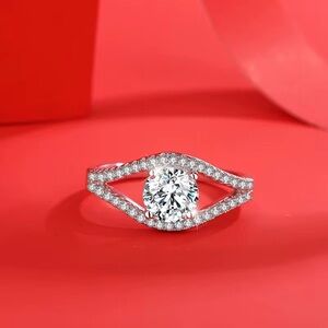 💍 Classic Round Moissanite Solitaire Ring with Half Eternity Band–925S (Stamped)